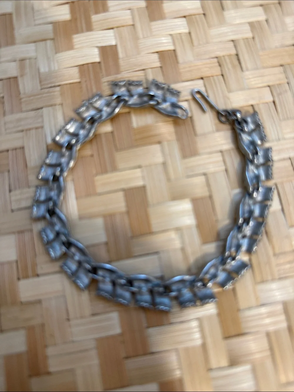 Vintage Silver Tone Leaf Link Bracelet Brushed Mid Century Modern